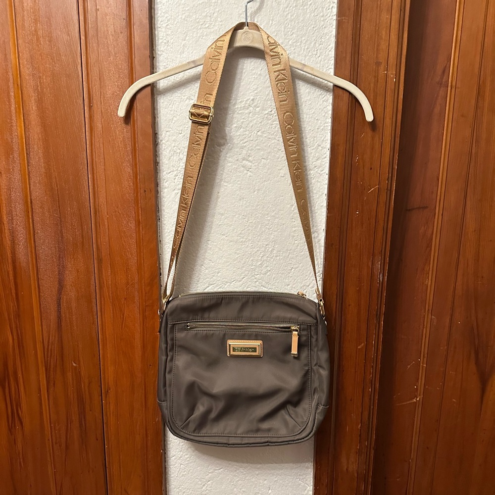 Calvin Klein Brown Crossbody Messenger Bag with Tan Strap